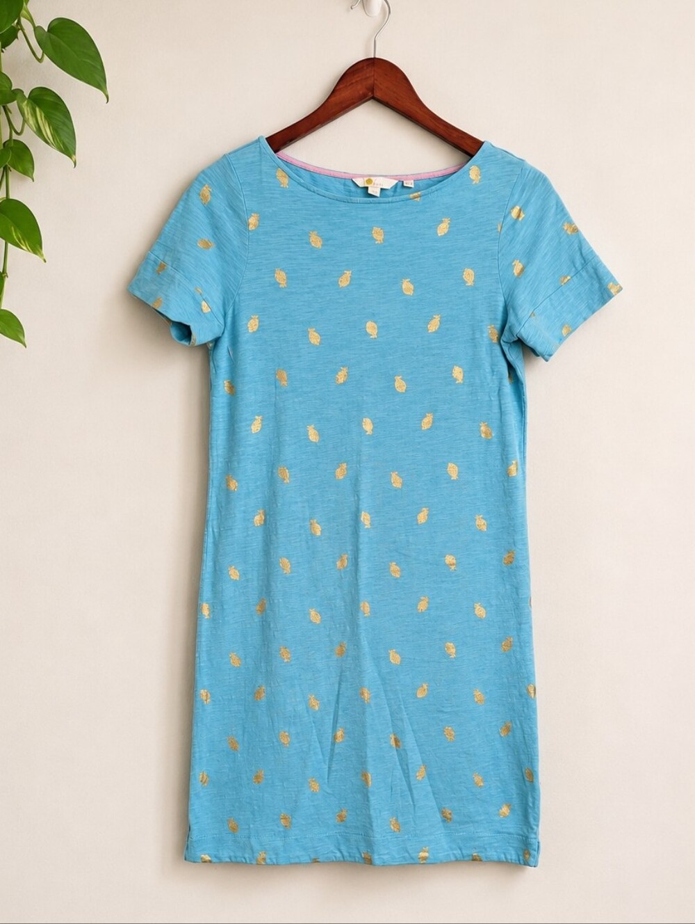 Boden Darcey Cotton Jersey T-Shirt Dress Aqua Citrus Foil 4 4R